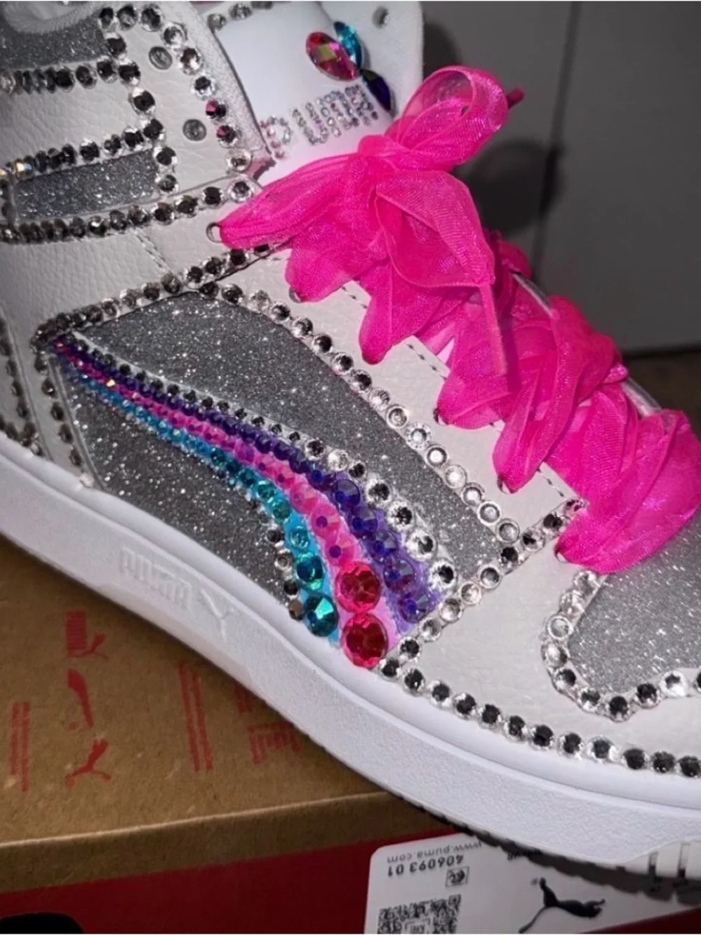 Puma Woman’s/Kids Hot Pink Rhinestone and Silver Glitter Sneakers